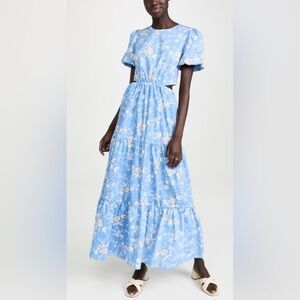 Wayf Plaza Cut-Out Blue Floral Maxi Puffer Sleeve Sun Dress